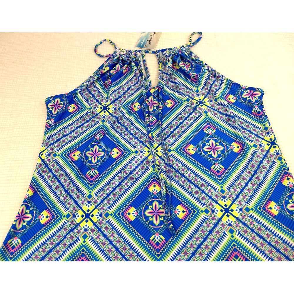 AvaLynn Halter Top String Tie Geometric Blue Pink Sz S Travel Beach Coastal‎ NWT - Picture 5 of 16
